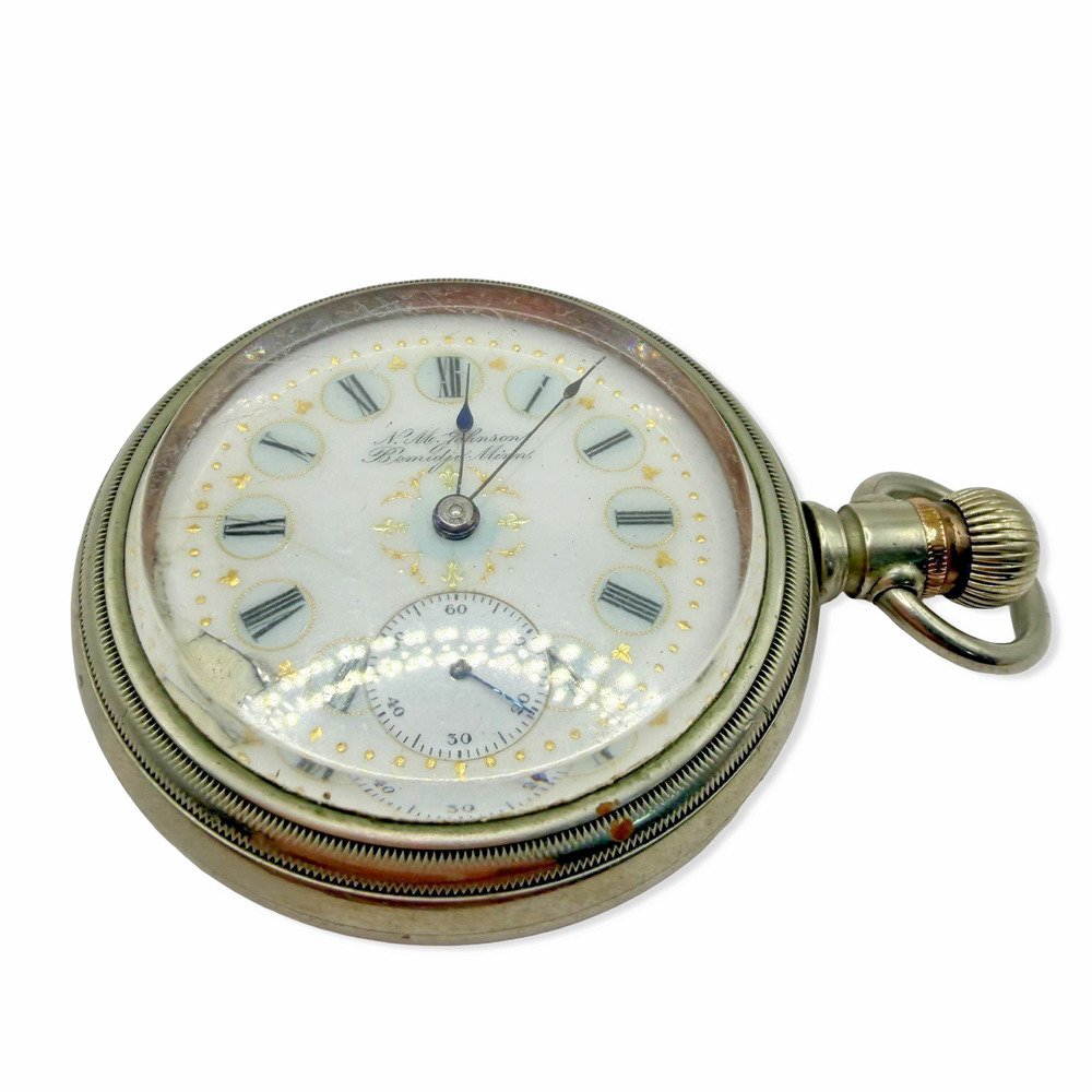 Antique NM Johnson Bemidji MN Pocket Watch Fancy Dial Thick Crystal Runs - Picture 3 of 15